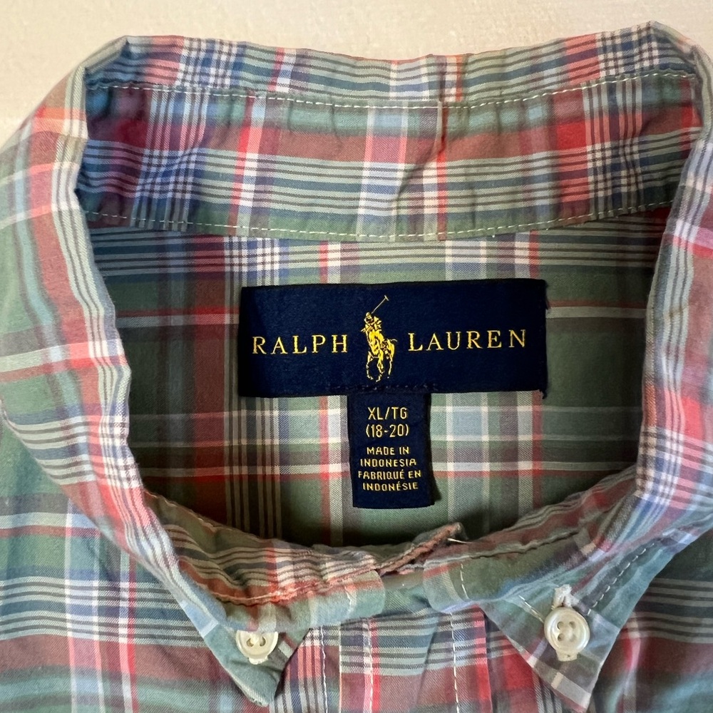 Ralph Lauren Green and Red Plaid‎ Button-Down Shirt Size XL/TG (18-20) - Picture 2 of 6